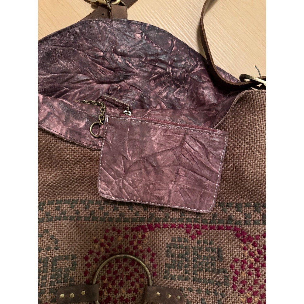 Free People We The Free Talia Bag – Distressed Brown Boho Jute & Leather Hobo - Picture 6 of 11